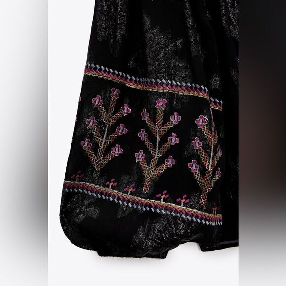ZARA EMBROIDERED JACQUARD BLOUSE - Picture 8 of 9